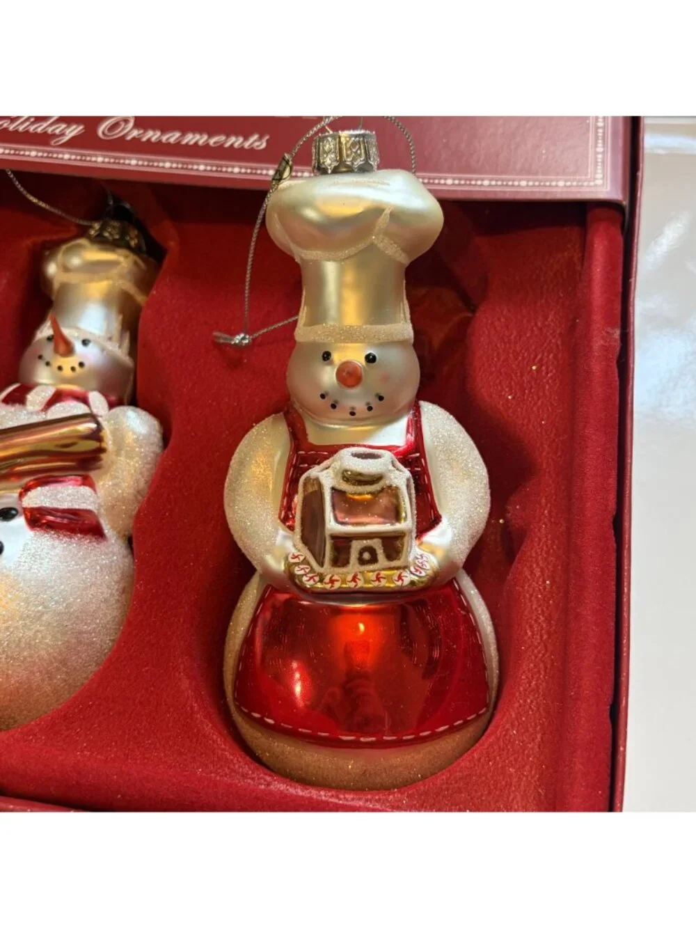 Williams Sonoma Limited Edition Baker Chef Snowman Glass Holiday Ornaments 2005